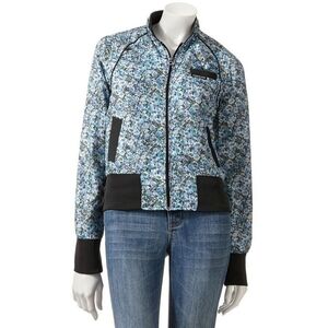 Womens MO X Members Only Floral Bomber Jacket - Blue Satin Size L